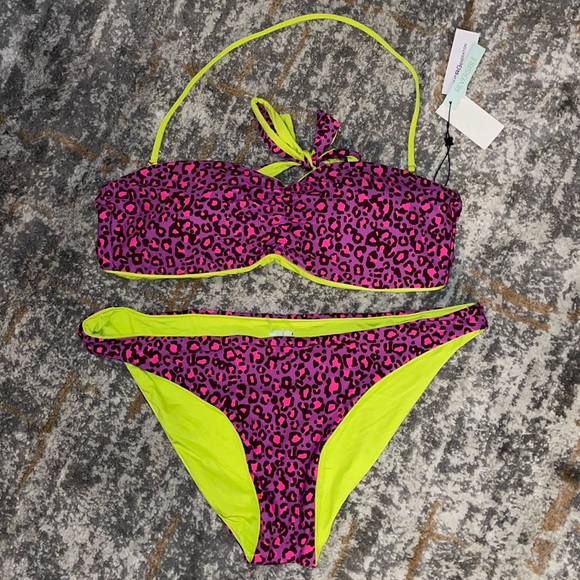 BCBG Swim Reversible Leopard Print Pink Bikini Set Xl Poshmark